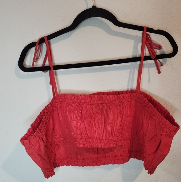 Asos Designer Red Ruffle Crop Bandeau Size 14 Red with Ribbon ties - Picture 3 of 7